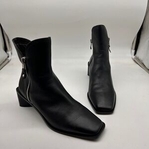 EOS As You Are Black Leather Square Toe Block Heel Ankle Boots Size 36 EU